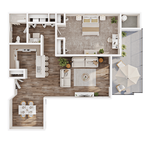 Floor plan for 1 bed, 1 bath, 872 sqft